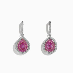 Earrings|BH Multi 14K Two Tone Gold Pink Sapphire and Diamond Drop Earrings, 2.73 TCW