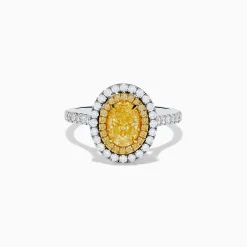 Rings|Effy Jewelry 18K Two Tone Gold White and GIA Certified Yellow Diamond Double Halo Ring