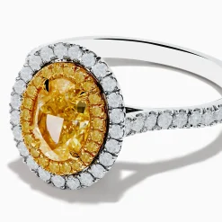 Rings|Effy Jewelry 18K Two Tone Gold White and GIA Certified Yellow Diamond Double Halo Ring