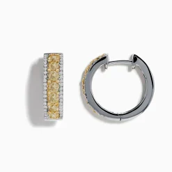 Earrings|Effy Jewelry 14K Two Tone White and Yellow Diamond Hoop Earrings