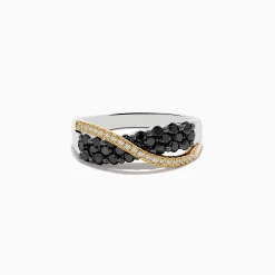 Rings|Goldstar 14K Two-Tone Gold Black and White Diamond Crossover Ring