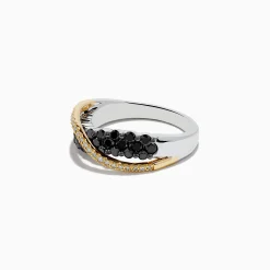 Rings|Goldstar 14K Two-Tone Gold Black and White Diamond Crossover Ring