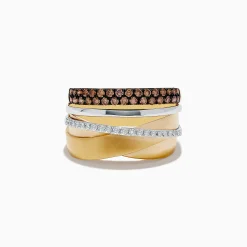 Rings|Effy Jewelry 14K Two-Tone Gold Espresso and White Diamond Crossover Ring