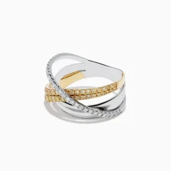 Rings|Effy Jewelry 14K Two-Tone Gold Yellow and White Diamond Crossover Ring