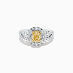 Rings|Effy Jewelry 18K Two-Tone Gold Yellow Diamond Oval Halo Ring 1.63 TCW
