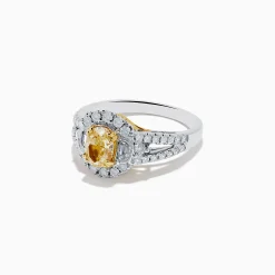 Rings|Effy Jewelry 18K Two-Tone Gold Yellow Diamond Oval Halo Ring 1.63 TCW