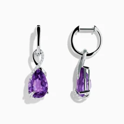 Earrings|Effy Jewelry 14K White Gold Amethyst and Diamond Earrings