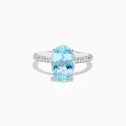 Rings|Effy Jewelry 14K White Gold Aquamarine and Diamond Double Hidden Halo Ring