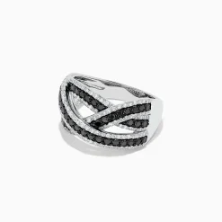 Rings|BH Multi 14K White Gold Black and White Diamond Cross Over Ring