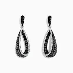 Earrings|Effy Jewelry 14K White Gold Black and White Diamond Earrings, 1.30 TCW