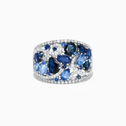 Rings|Effy Jewelry 14K White Gold Blue Sapphire and Diamond Ring, 4.01 TCW