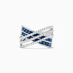 Rings|BH Multi 14K White Gold Blue Sapphire and Diamond Crossover Ring