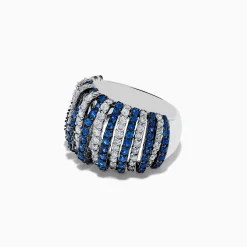 Rings|Effy Jewelry 14K White Gold Blue Sapphire and Diamond Striped Ring