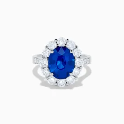Rings|Effy Jewelry 18K White Gold Blue Sapphire and Diamond Halo Ring