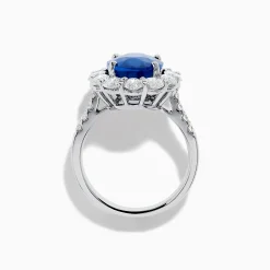 Rings|Effy Jewelry 18K White Gold Blue Sapphire and Diamond Halo Ring