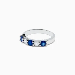 Rings|Effy Jewelry 14K White Gold Blue Sapphire and Diamond Ring, 1.14 TCW
