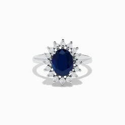 Rings|Effy Jewelry 14K White Gold Blue Sapphire and Diamond Ring, 2.29 TCW