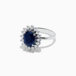 Rings|Effy Jewelry 14K White Gold Blue Sapphire and Diamond Ring, 2.29 TCW