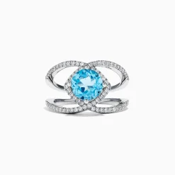 Rings|Effy Jewelry 14K White Gold Blue Topaz and Diamond Ring, 2.84 TCW