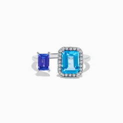 Rings|Effy Jewelry 14K White Gold Blue Topaz, Tanzanite, and Diamond Toi Et Moi Ring