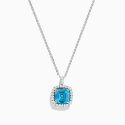 Necklaces & Pendants|Effy Jewelry 14K White Gold Blue Zircon and Diamond Pendant