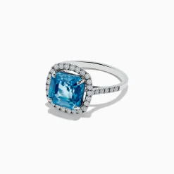 Rings|Effy Jewelry 14K White Gold Blue Zircon and Diamond Ring