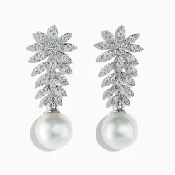Earrings|Effy Jewelry 18K White Gold Diamond and Pearl Earrings