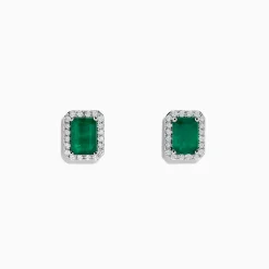 Earrings|BH Multi 14K White Gold Diamond Halo Emerald Stud Earrings, 2.15 TCW