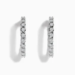 Earrings|Effy Jewelry 14K White Gold Diamond Hoop Earrings