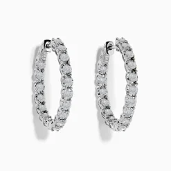 Earrings|Effy Jewelry 14K White Gold Diamond Hoop Earrings