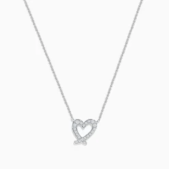 Necklaces & Pendants|Effy Jewelry 14K White Gold Diamond Open Heart Necklace