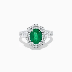 Rings|Effy Jewelry 18K White Gold Emerald and Diamond Ring