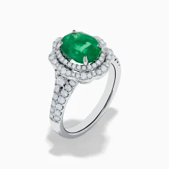 Rings|Effy Jewelry 18K White Gold Emerald and Diamond Ring