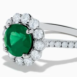Rings|Effy Jewelry 18K White Gold Emerald and Diamond Halo Ring
