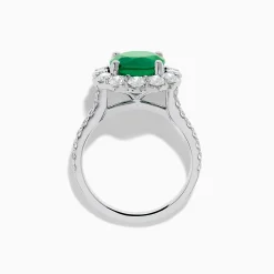 Rings|Effy Jewelry 18K White Gold Emerald and Diamond Halo Ring