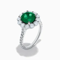 Rings|Effy Jewelry 18K White Gold Emerald and Diamond Halo Ring