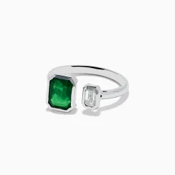 Rings|Effy Jewelry 14K White Gold Emerald and Diamond Toi Et Moi Ring