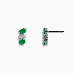 Earrings|Effy Jewelry 14K White Gold Emerald, White Sapphire, and Diamond Stud Earrings