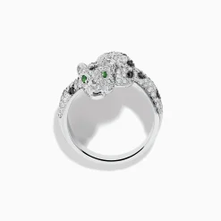 Rings|Effy Jewelry 14K White Gold Emerald, White and Black Diamond Panther Ring