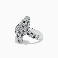 Rings|Effy Jewelry 14K White Gold Emerald, White and Black Diamond Panther Ring