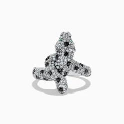 Rings|Effy Jewelry 14K White Gold Emerald, White and Black Diamond Panther Ring