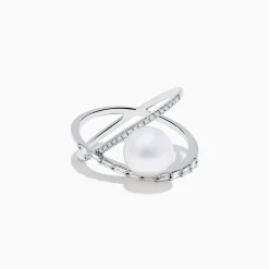 Rings|Effy Jewelry 14K White Gold Fresh Water Pearl and Diamond Criss Cross Ring