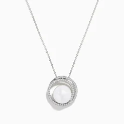 Necklaces & Pendants|Effy Jewelry 14K White Gold Fresh Water Pearl and Diamond Pendant