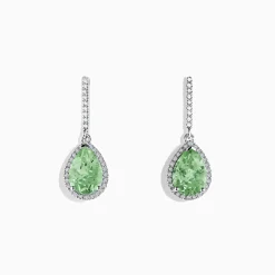 Earrings|Effy Jewelry 14K White Gold Green Amethyst and Diamond Drop Earrings