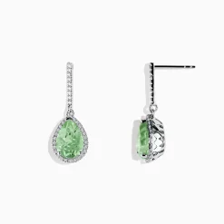 Earrings|Effy Jewelry 14K White Gold Green Amethyst and Diamond Drop Earrings