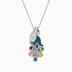 Necklaces & Pendants|Effy Jewelry 14K White Gold Multi Color Diamond and Sapphire Peacock Pendant