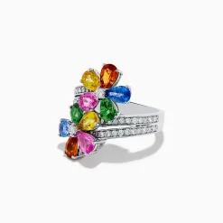 Rings|Effy Jewelry 14K White Gold Multi Sapphire and Diamond Flower Ring