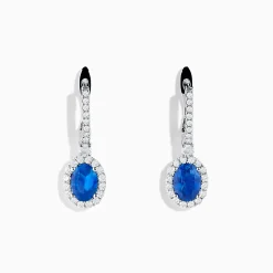 Earrings|Effy Jewelry 14K White Gold Oval Blue Sapphire and Diamond Drop Earrings