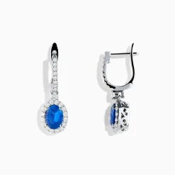 Earrings|Effy Jewelry 14K White Gold Oval Blue Sapphire and Diamond Drop Earrings