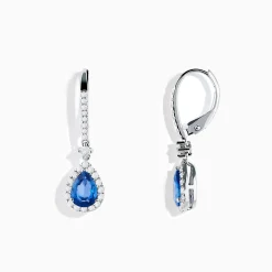 Earrings|Effy Jewelry 14K White Gold Pear Shape Blue Sapphire and Diamond Drop Earrings